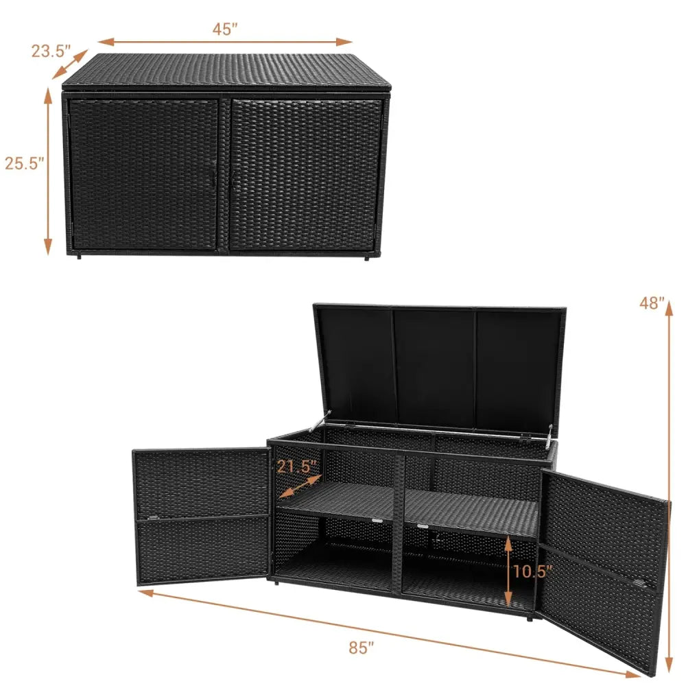 88 Gallon Garden Patio Rattan Storage Container Box-Black - Black - Sheds & Outdoor Storage