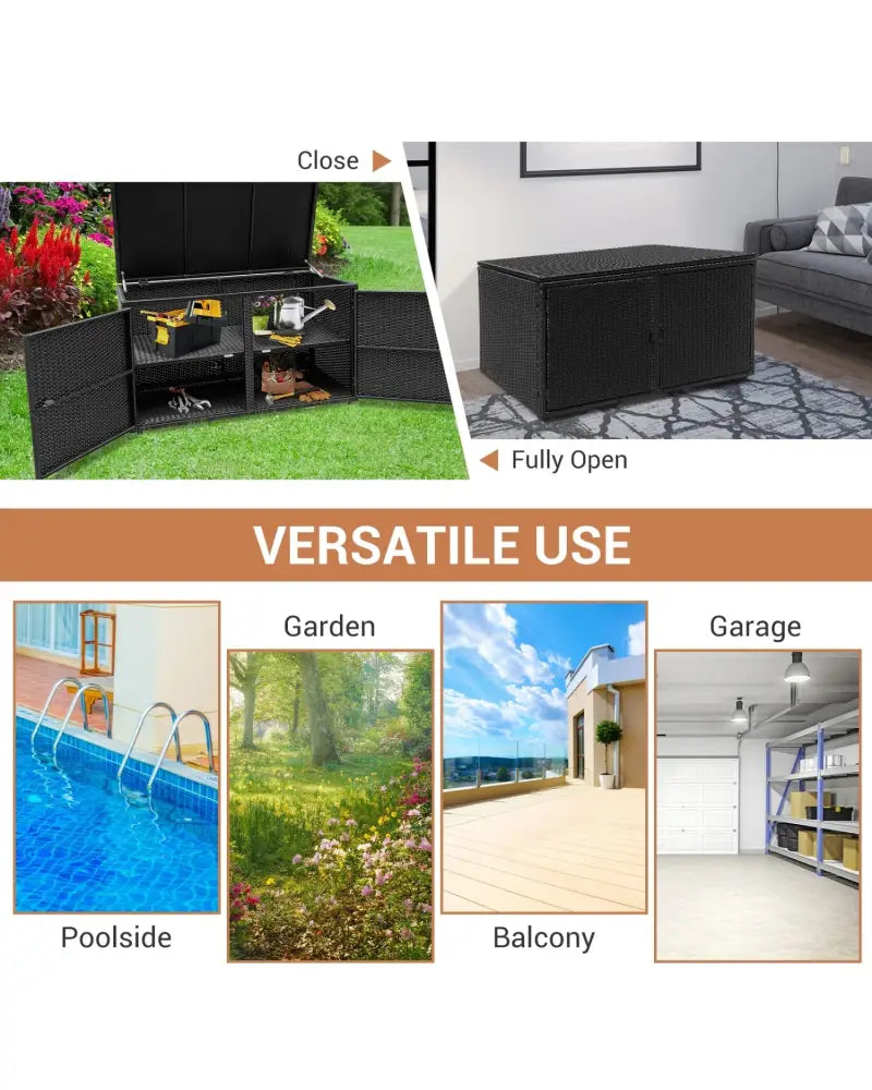 88 Gallon Garden Patio Rattan Storage Container Box-Black - Black - Sheds & Outdoor Storage