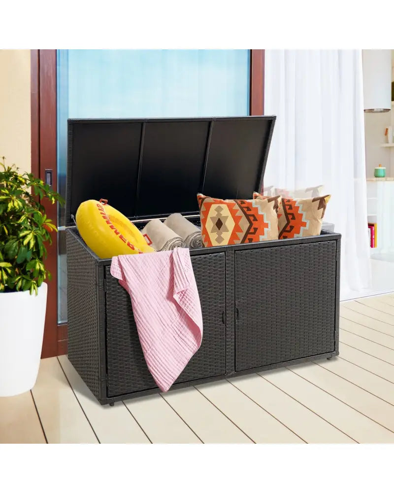 88 Gallon Garden Patio Rattan Storage Container Box-Black - Black - Sheds & Outdoor Storage