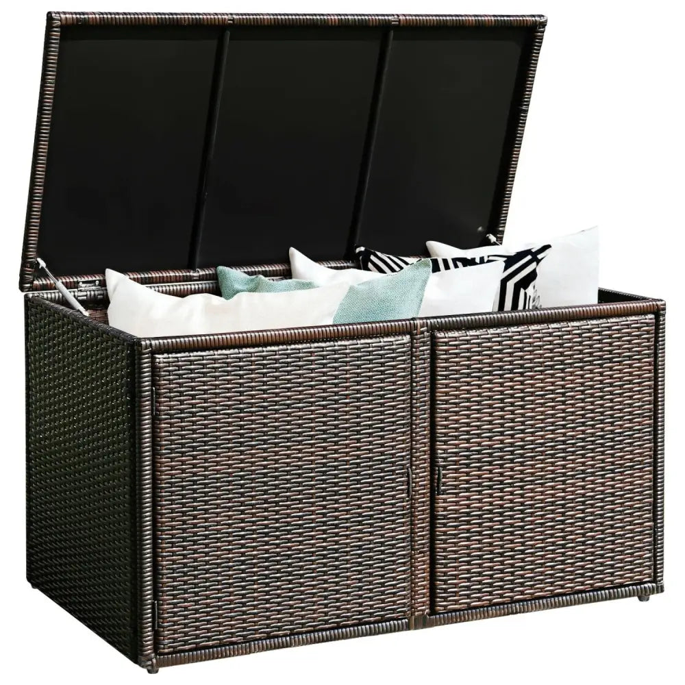 88 Gallon Garden Patio Rattan Storage Container Box-Brown - Brown - Sheds & Outdoor Storage