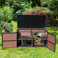 88 Gallon Garden Patio Rattan Storage Container Box-Brown - Brown - Sheds & Outdoor Storage