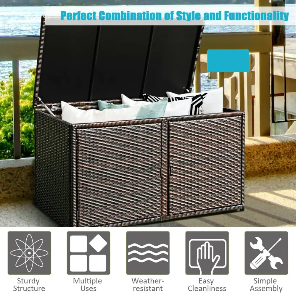 88 Gallon Garden Patio Rattan Storage Container Box-Brown - Brown - Sheds & Outdoor Storage