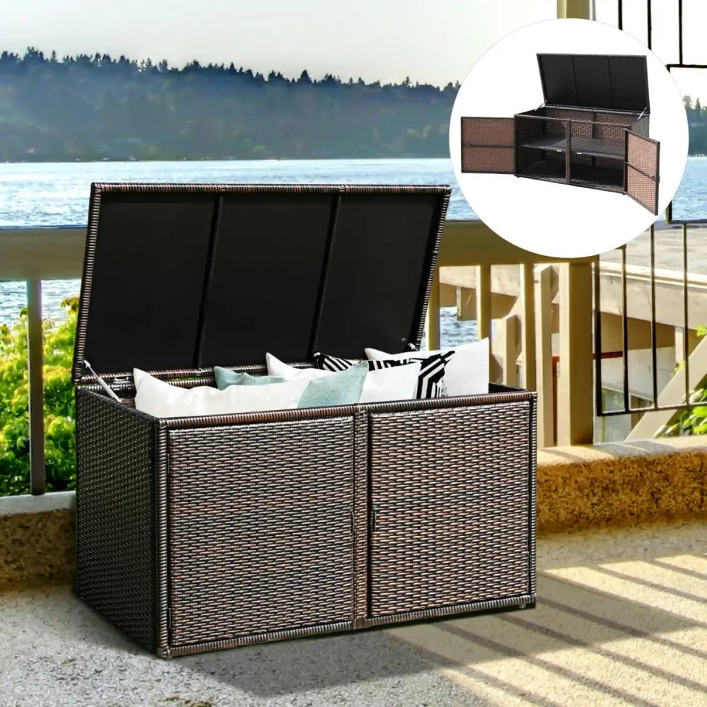 88 Gallon Garden Patio Rattan Storage Container Box-Brown - Brown - Sheds & Outdoor Storage