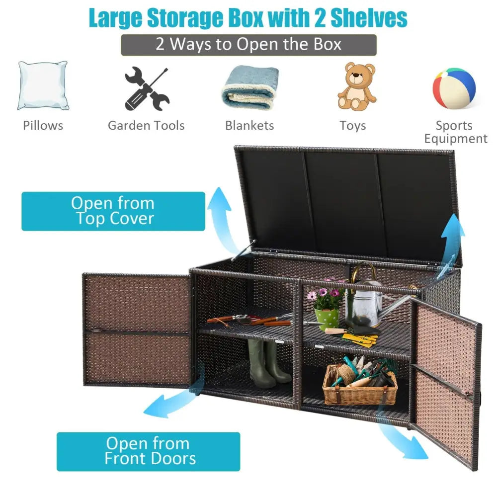 88 Gallon Garden Patio Rattan Storage Container Box-Brown - Brown - Sheds & Outdoor Storage