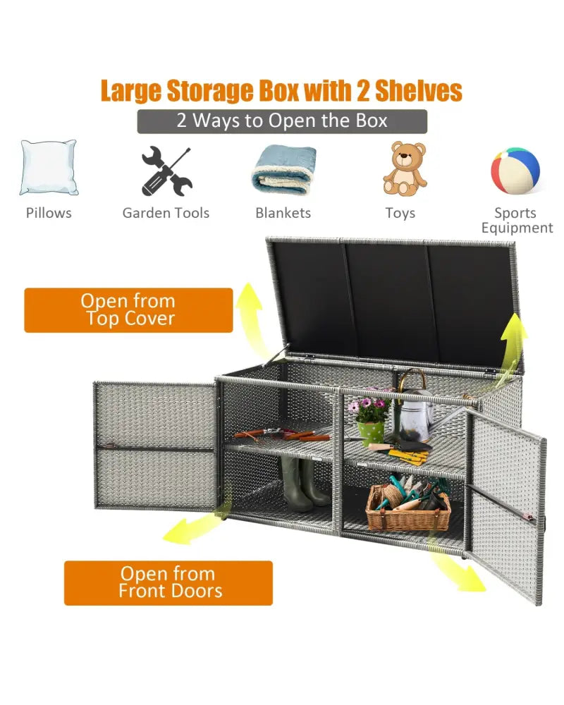88 Gallon Garden Patio Rattan Storage Container Box-Gray - Gray - Sheds & Outdoor Storage