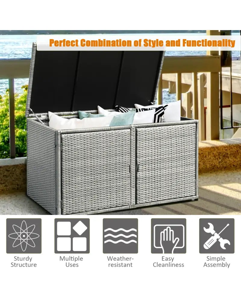 88 Gallon Garden Patio Rattan Storage Container Box-Gray - Gray - Sheds & Outdoor Storage