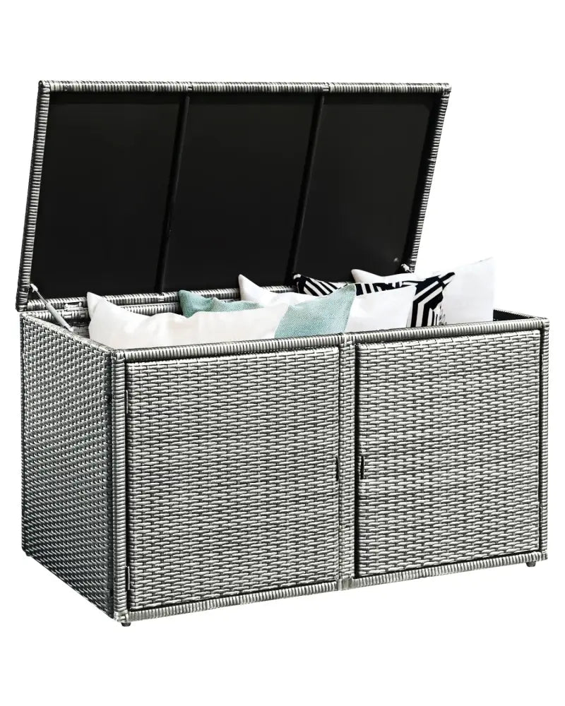 88 Gallon Garden Patio Rattan Storage Container Box-Gray - Gray - Sheds & Outdoor Storage