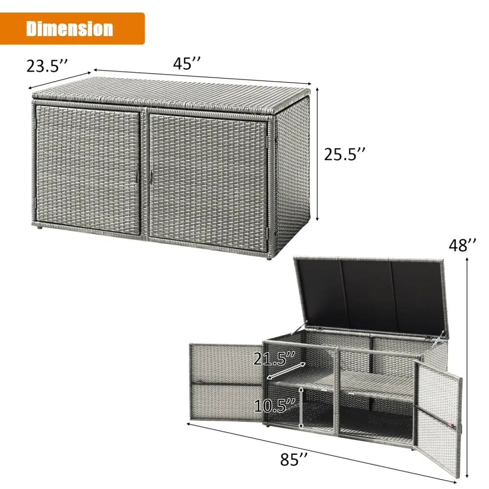 88 Gallon Garden Patio Rattan Storage Container Box-Gray - Gray - Sheds & Outdoor Storage