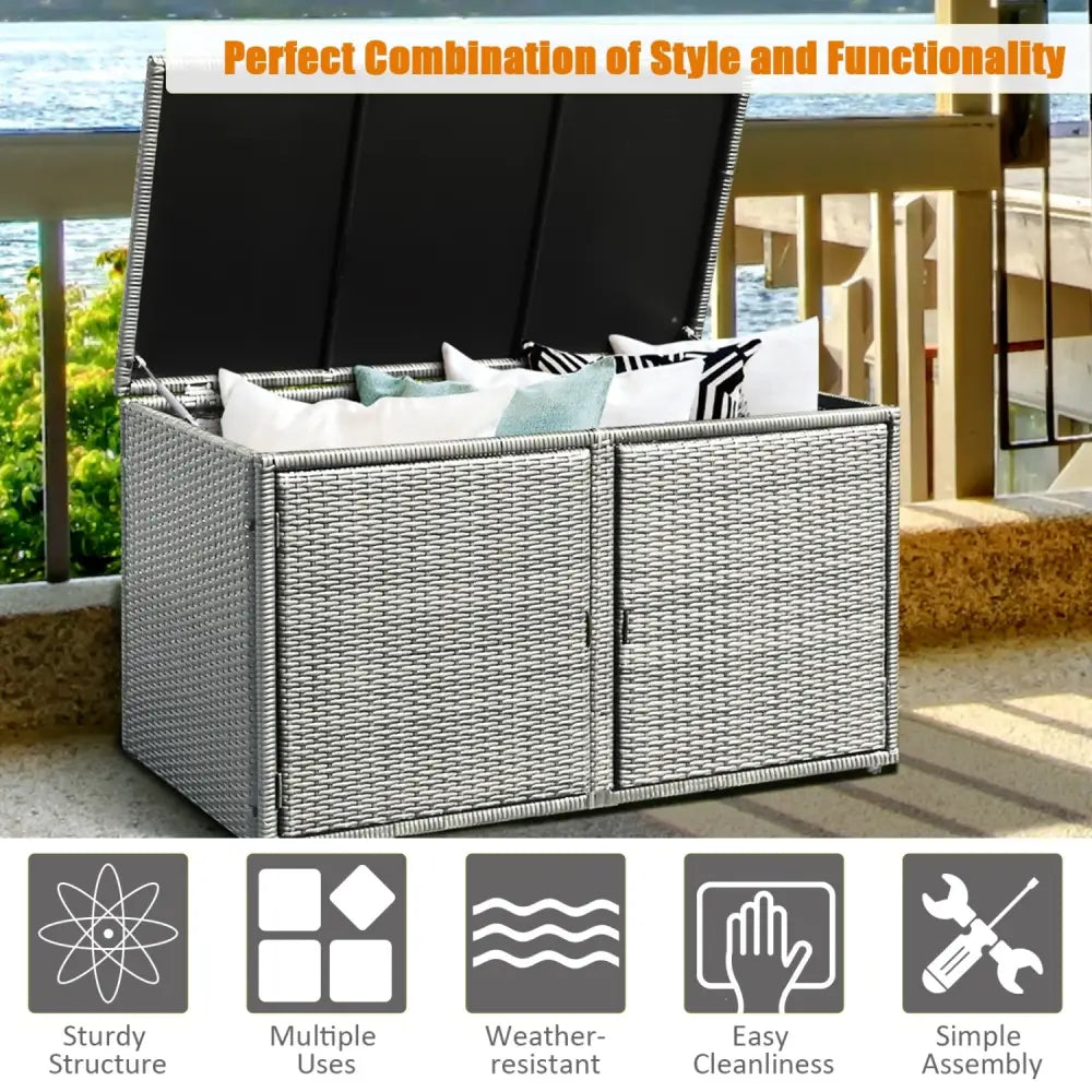 88 Gallon Garden Patio Rattan Storage Container Box-Gray - Gray - Sheds & Outdoor Storage