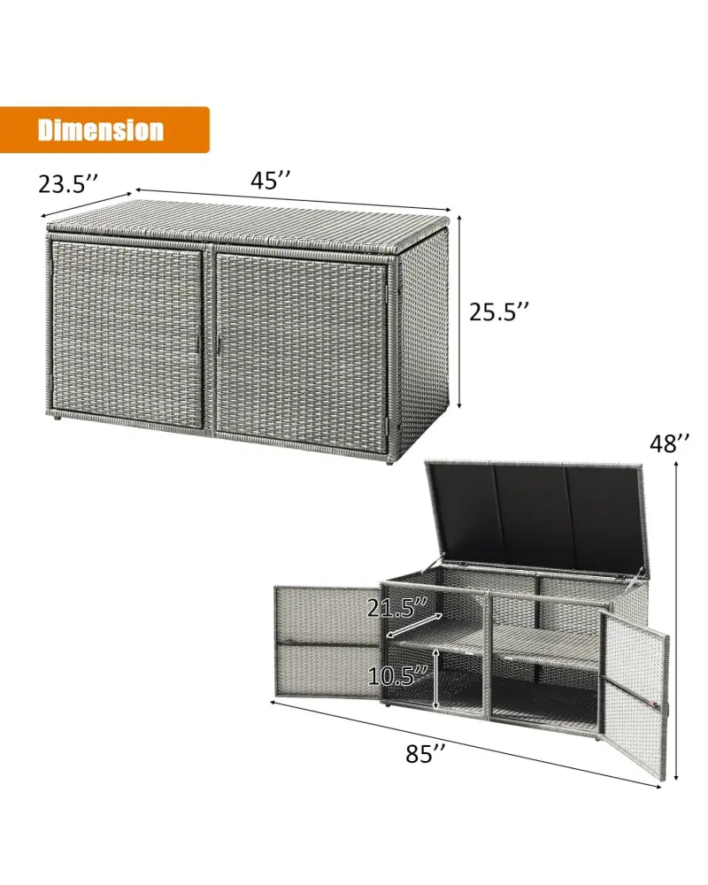 88 Gallon Garden Patio Rattan Storage Container Box-Gray - Gray - Sheds & Outdoor Storage