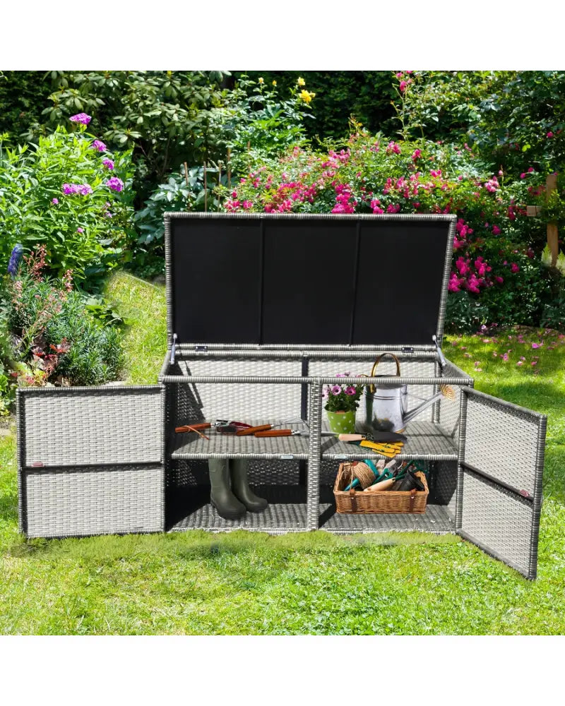 88 Gallon Garden Patio Rattan Storage Container Box-Gray - Gray - Sheds & Outdoor Storage
