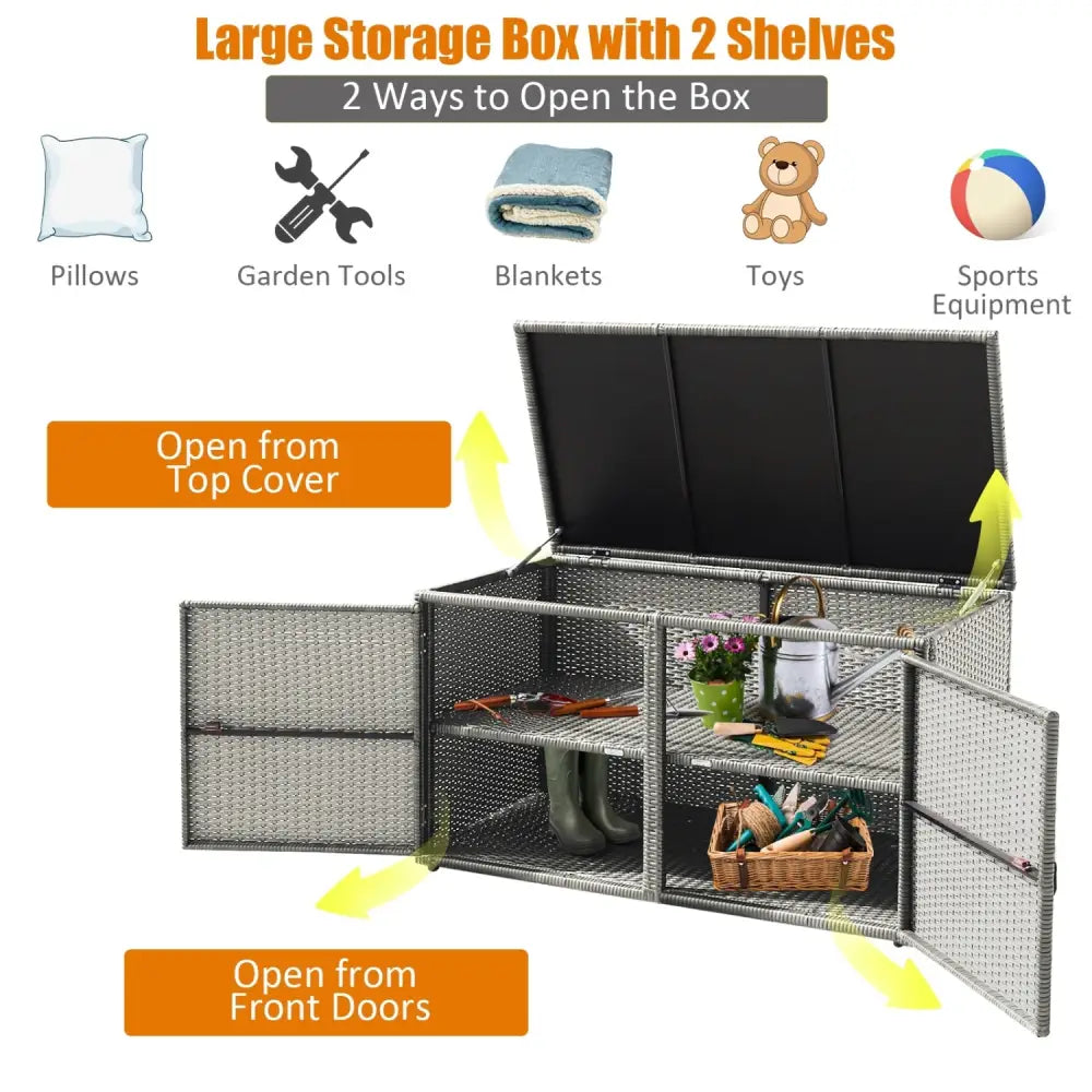 88 Gallon Garden Patio Rattan Storage Container Box-Gray - Gray - Sheds & Outdoor Storage