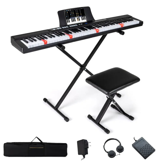 88 - Key Electric Piano Keyboard with Adjustable Stand and Portable Bag - Black - Oasis Home Essentials