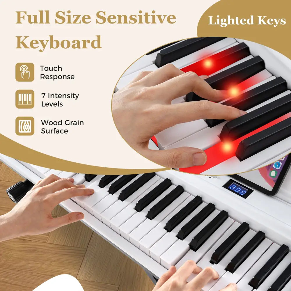 88-Key Electric Piano Keyboard with Adjustable Stand and Portable Bag-White - White - Pianos & Keyboards