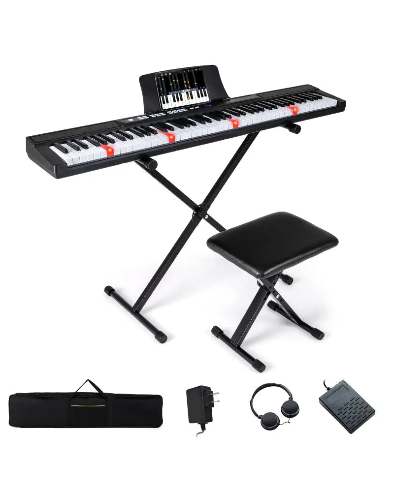 88-Key Electric Piano Keyboard with Adjustable Stand and Portable Bag-Black - Black - Pianos & Keyboards