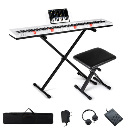 88-Key Electric Piano Keyboard with Adjustable Stand and Portable Bag-White - White - Pianos & Keyboards
