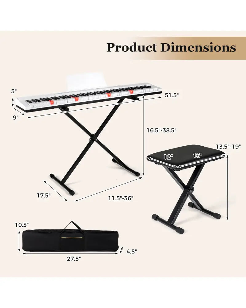 88-Key Electric Piano Keyboard with Adjustable Stand and Portable Bag-White - White - Pianos & Keyboards