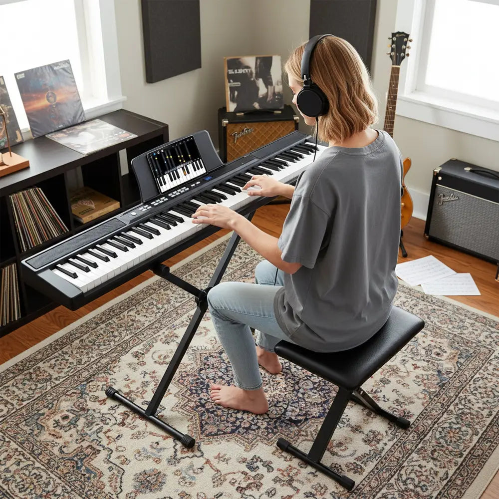 88-Key Electric Piano Keyboard with Adjustable Stand and Portable Bag-Black - Black - Pianos & Keyboards