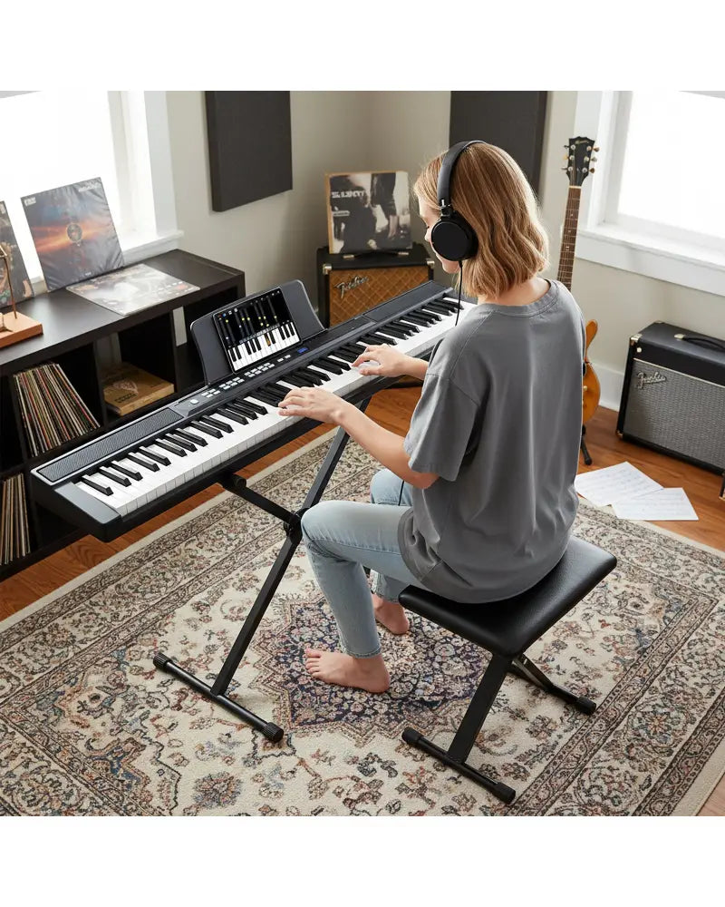 88-Key Electric Piano Keyboard with Adjustable Stand and Portable Bag-Black - Black - Pianos & Keyboards