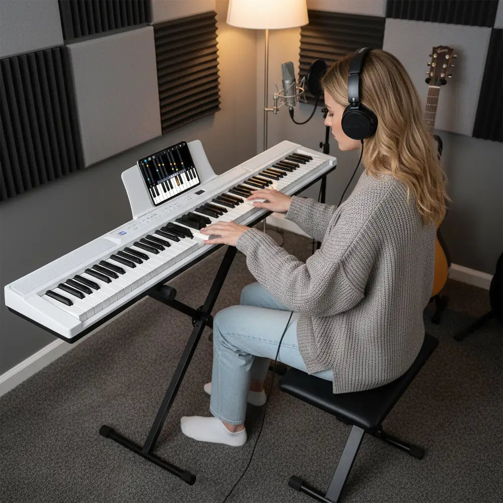 88-Key Electric Piano Keyboard with Adjustable Stand and Portable Bag-White - White - Pianos & Keyboards