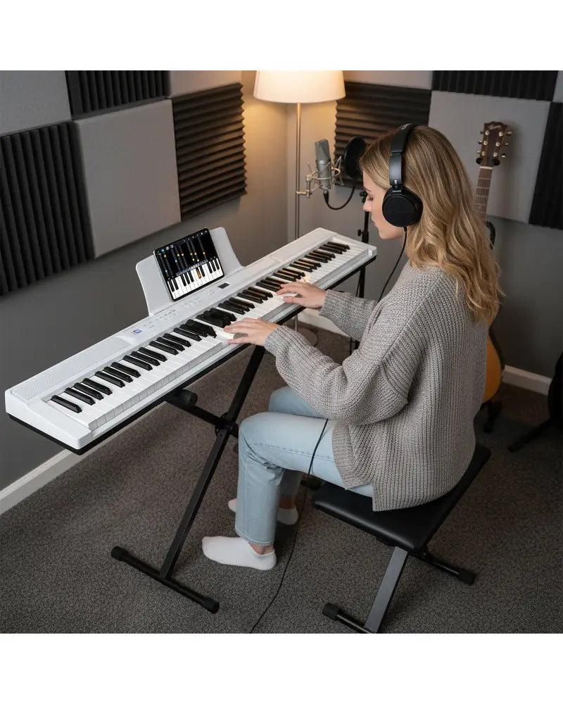 88-Key Electric Piano Keyboard with Adjustable Stand and Portable Bag-White - White - Pianos & Keyboards