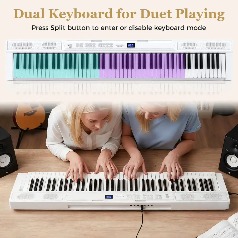 88-Key Electric Piano Keyboard with Adjustable Stand and Portable Bag-White - White - Pianos & Keyboards