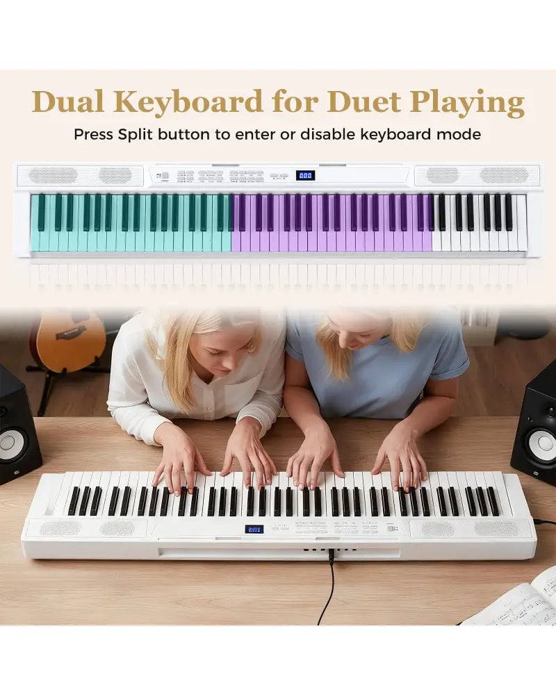 88-Key Electric Piano Keyboard with Adjustable Stand and Portable Bag-White - White - Pianos & Keyboards
