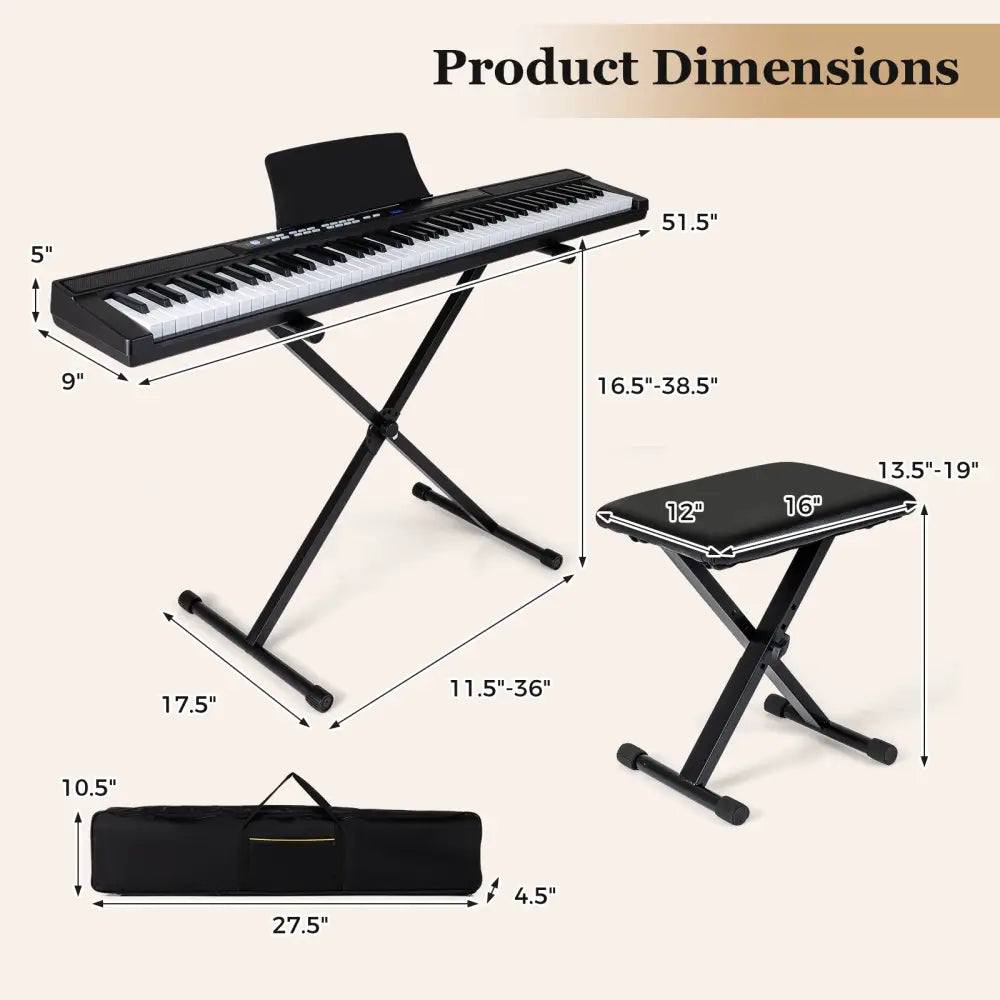 88-Key Electric Piano Keyboard with Adjustable Stand and Portable Bag-Black - Black - Pianos & Keyboards