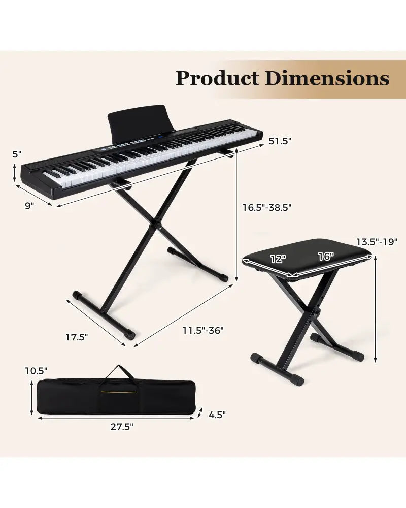 88-Key Electric Piano Keyboard with Adjustable Stand and Portable Bag-Black - Black - Pianos & Keyboards