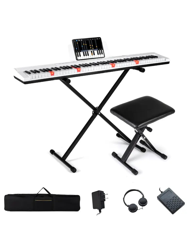 88-Key Electric Piano Keyboard with Adjustable Stand and Portable Bag-White - White - Pianos & Keyboards