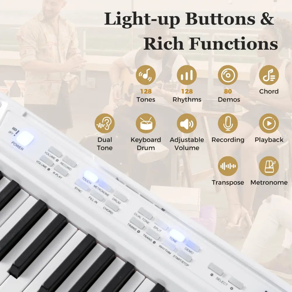88-Key Electric Piano Keyboard with Adjustable Stand and Portable Bag-White - White - Pianos & Keyboards