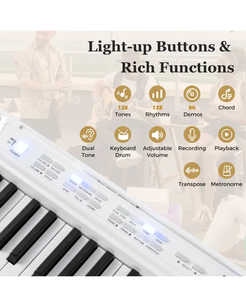88-Key Electric Piano Keyboard with Adjustable Stand and Portable Bag-White - White - Pianos & Keyboards