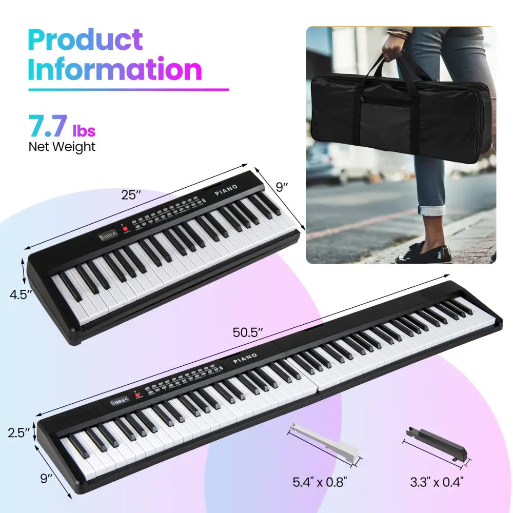 88 Key Foldable Electric Keyboard Piano with Wireless MIDI and Dual Speakers-Black - Black - Pianos & Keyboards