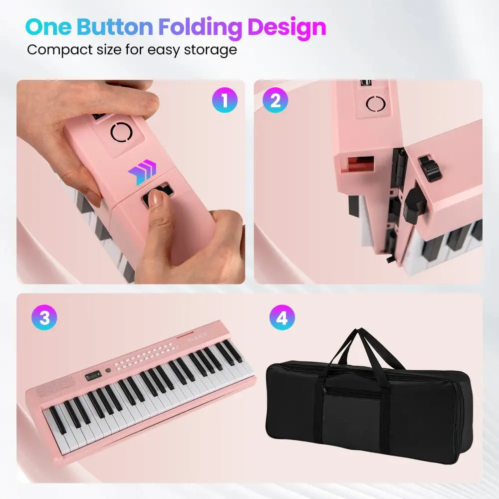 88 Key Foldable Electric Keyboard Piano with Wireless MIDI and Dual Speakers-Pink - Pink - Pianos & Keyboards