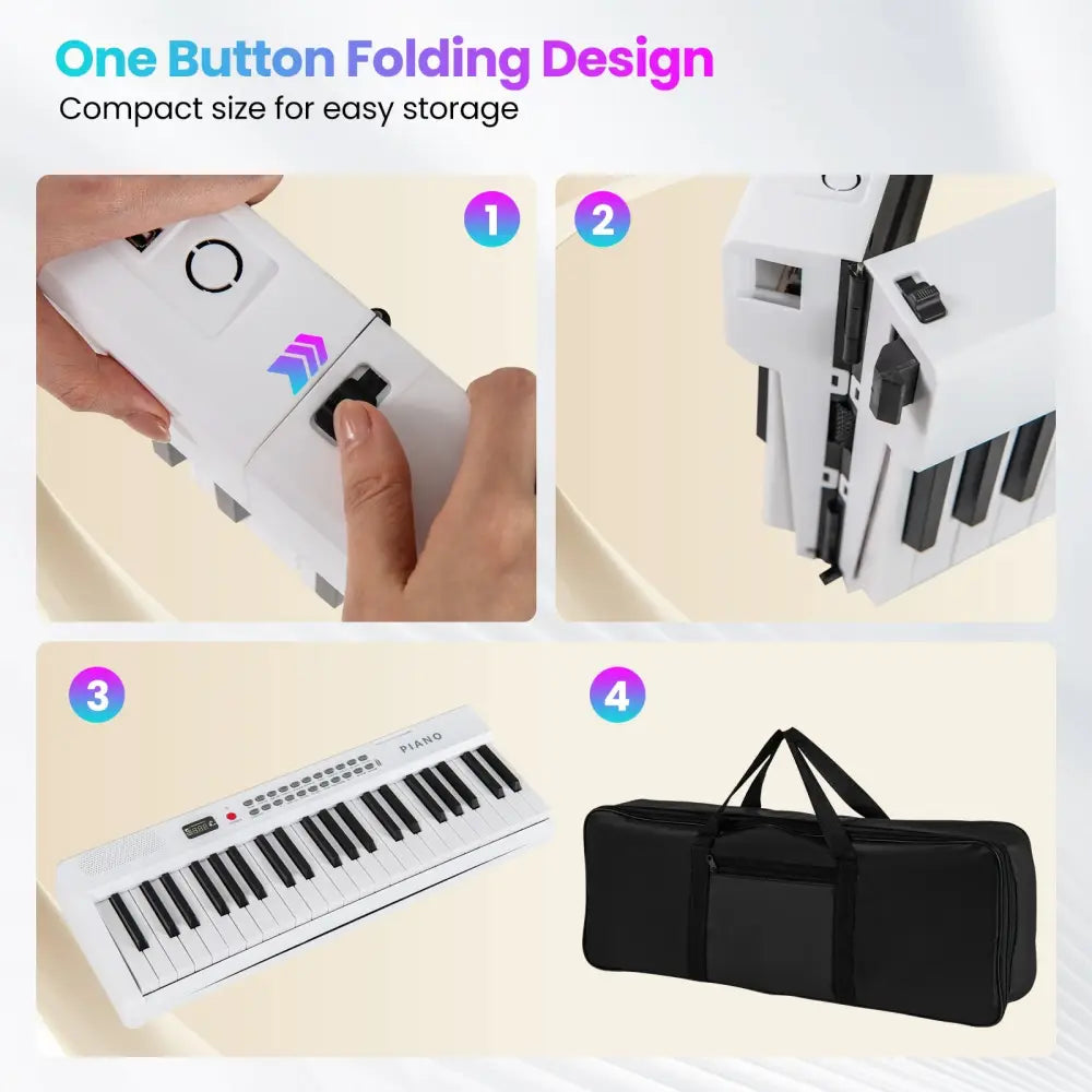 88 Key Foldable Electric Keyboard Piano with Wireless MIDI and Dual Speakers-White - White - Pianos & Keyboards