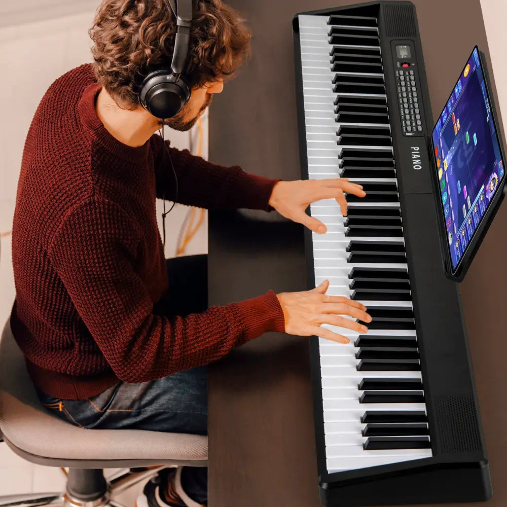 88 Key Foldable Electric Keyboard Piano with Wireless MIDI and Dual Speakers-Black - Black - Pianos & Keyboards
