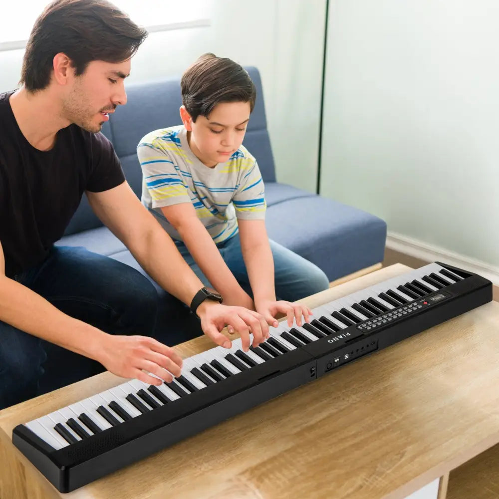 88 Key Foldable Electric Keyboard Piano with Wireless MIDI and Dual Speakers-Black - Black - Pianos & Keyboards