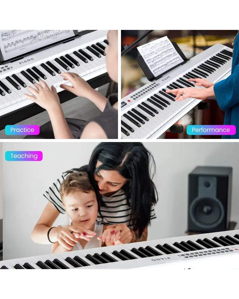 88 Key Foldable Electric Keyboard Piano with Wireless MIDI and Dual Speakers-White - White - Pianos & Keyboards