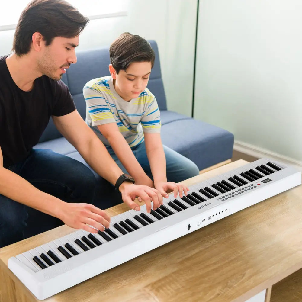 88 Key Foldable Electric Keyboard Piano with Wireless MIDI and Dual Speakers-White - White - Pianos & Keyboards