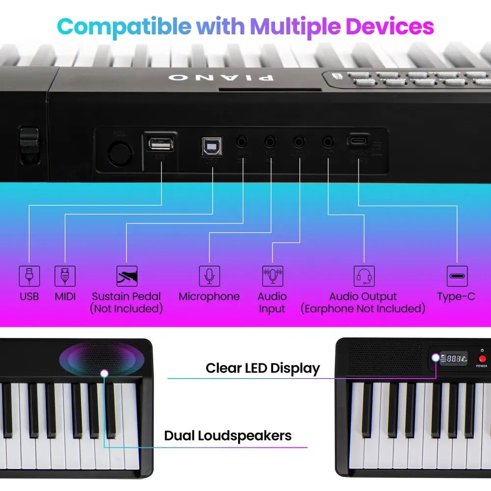 88 Key Foldable Electric Keyboard Piano with Wireless MIDI and Dual Speakers-Black - Black - Pianos & Keyboards