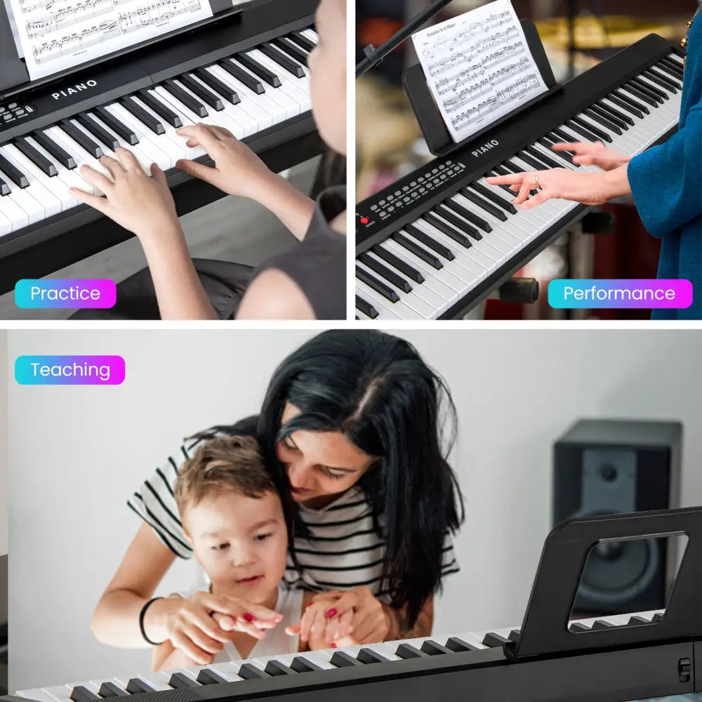 88 Key Foldable Electric Keyboard Piano with Wireless MIDI and Dual Speakers-Black - Black - Pianos & Keyboards