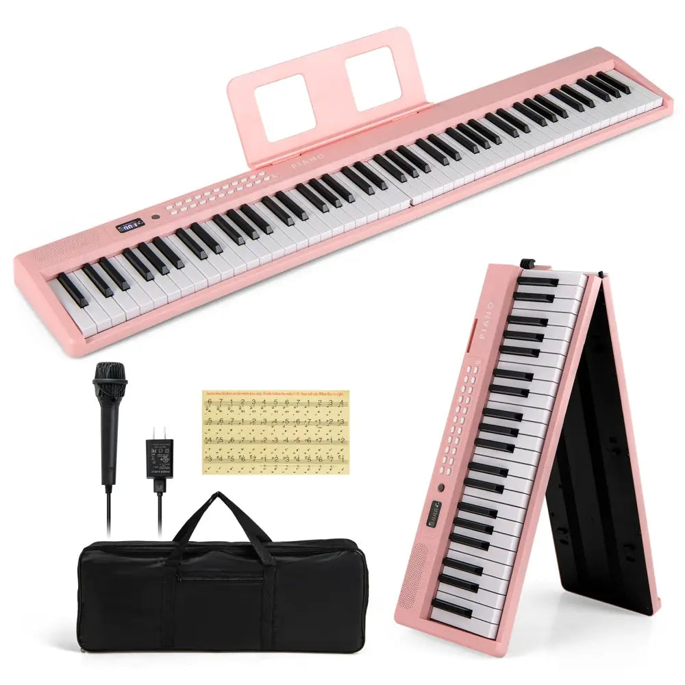 88 Key Foldable Electric Keyboard Piano with Wireless MIDI and Dual Speakers-Pink - Pink - Pianos & Keyboards