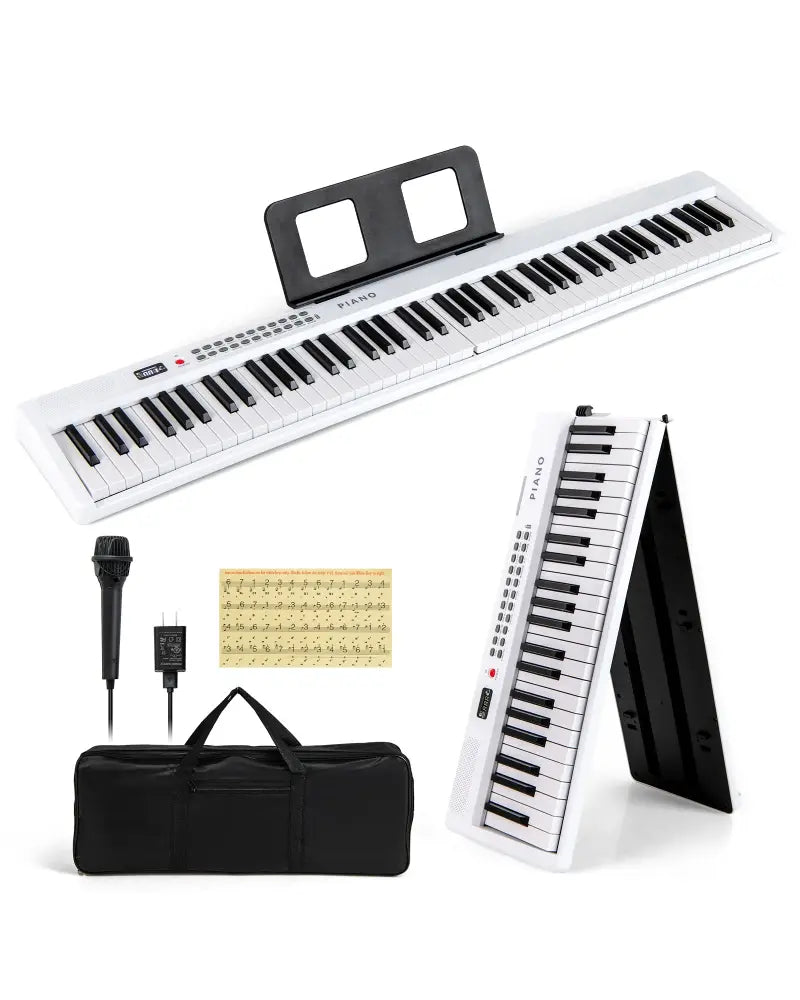 88 Key Foldable Electric Keyboard Piano with Wireless MIDI and Dual Speakers-White - White - Pianos & Keyboards