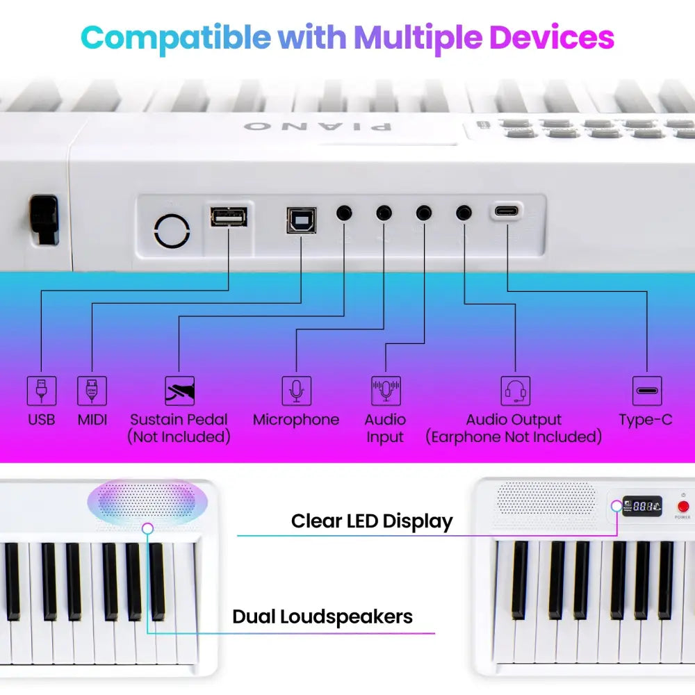 88 Key Foldable Electric Keyboard Piano with Wireless MIDI and Dual Speakers-White - White - Pianos & Keyboards