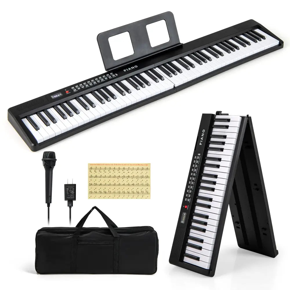88 Key Foldable Electric Keyboard Piano with Wireless MIDI and Dual Speakers-Black - Black - Pianos & Keyboards