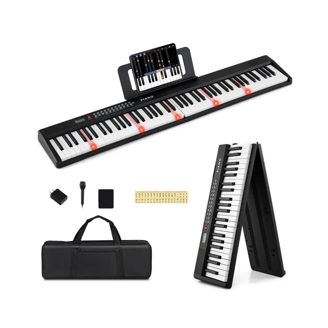 88 Key Foldable Piano Keyboard Portable Semi Weighted Electric Piano - Black - Oasis Home Essentials