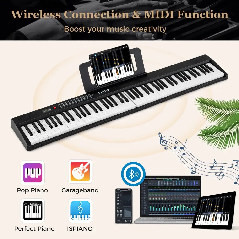 88 Key Foldable Piano Keyboard Portable Semi Weighted Electric Piano-Black - Black - Pianos & Keyboards