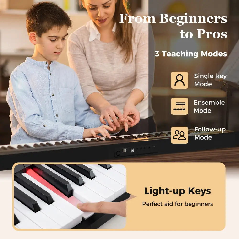 88 Key Foldable Piano Keyboard Portable Semi Weighted Electric Piano-Black - Black - Pianos & Keyboards