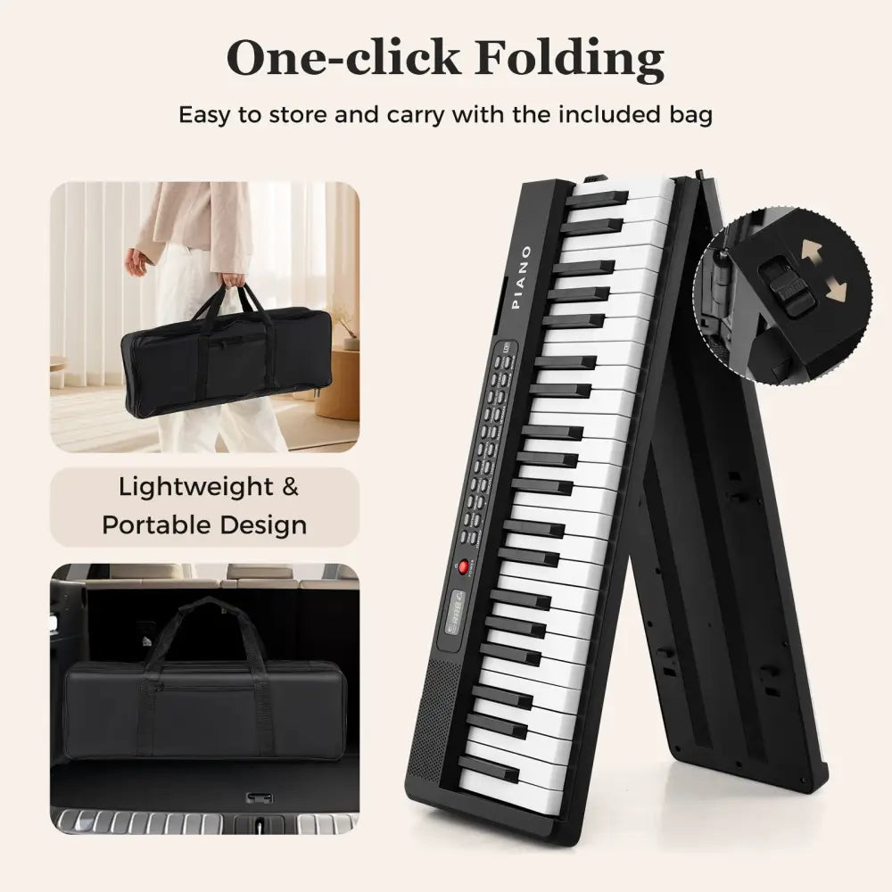 88 Key Foldable Piano Keyboard Portable Semi Weighted Electric Piano-Black - Black - Pianos & Keyboards