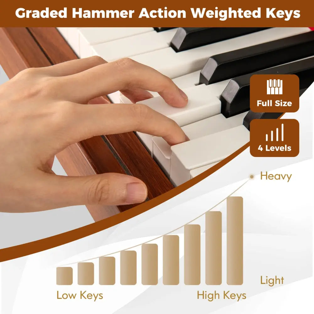 88-Key Graded Hammer Action Weighted Keyboard with Push-pull Drawer-Brown - Brown - Pianos & Keyboards